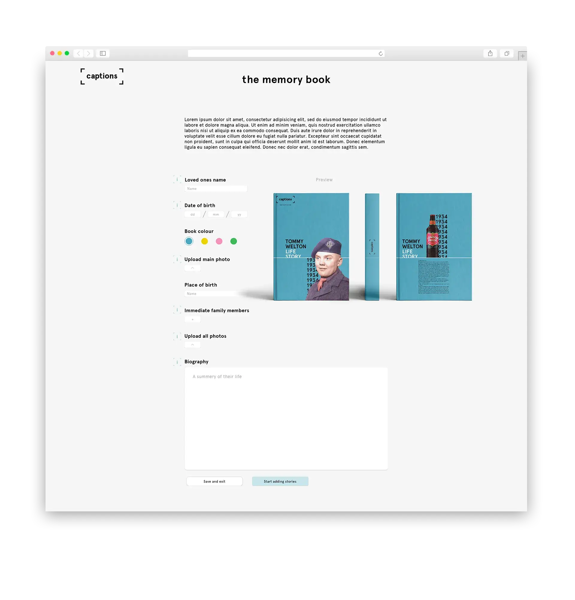 captions landing page macbook